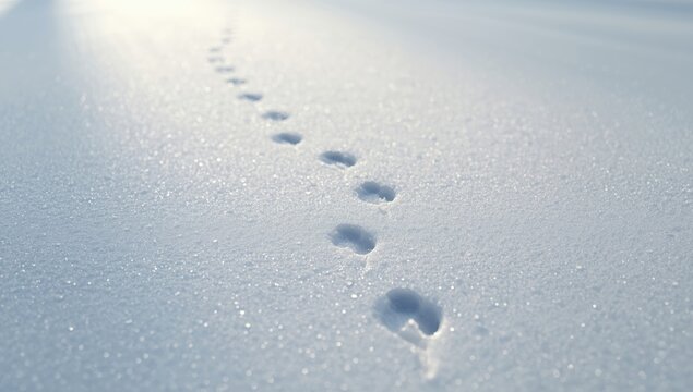 Tracks of a Sciurus carolinensis in snow, wildlife monitoring activity