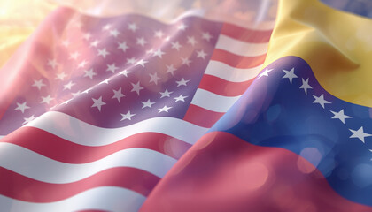 Obraz premium The flags of Venezuela and the United States confront each other in a symbolic display of international relations.