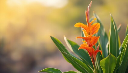 Obraz premium Lemon punch canna lily featuring saffron-colored blooms, suitable for decorative landscaping