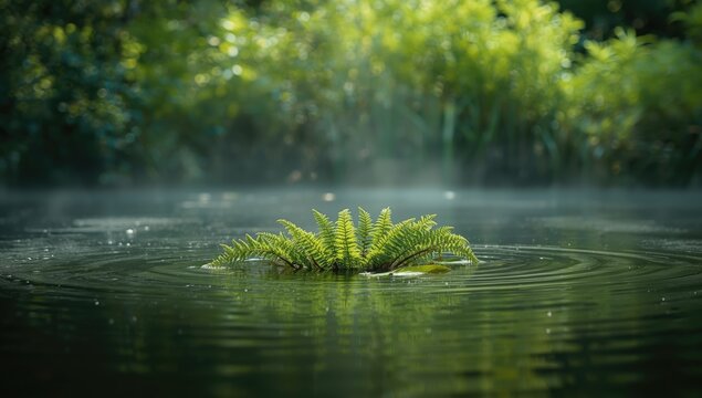 Water green fern growing in garden serving as a botanical element for design background, Earth Day