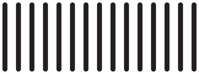 Vertical black parallel straight sticks isolated on white background. Simple striped graphic print. Texture of prison bar. Vector graphic minimalist illustration