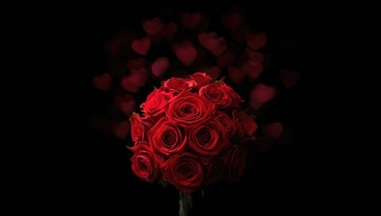 Red roses with heart shapes background, ideal for wedding invitations, floral decoration, Valentine's Day