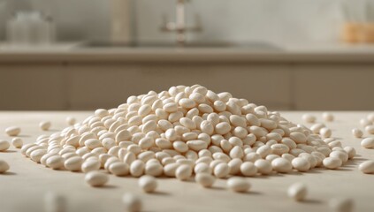 Close-up of cooked white beans in a ceramic dish, illustrating plant-based protein sources for nutritious diets, National Vegetarian Week
