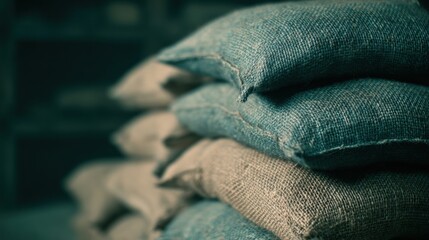 Bags stacked in a storage area during a busy day at a distribution center