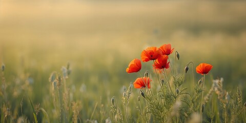 Bright wild poppy flowers in soft focus, suitable for floral background design, Earth Day