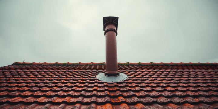 Soil vent pipe on a tiled roof for household ventilation, building upkeep