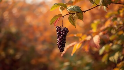 Purple berry cluster in autumn background, emphasizing natural harvest for garden planning during fall
