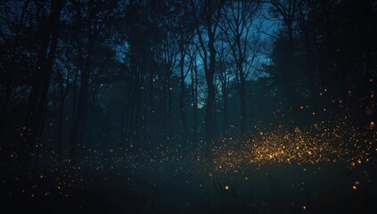 Fireflies illuminate forest at night, highlighting natural light production, Earth Day