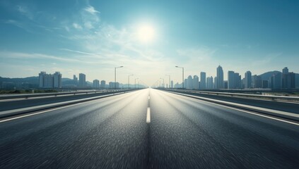 Modern city street with an empty highway serving as a UI backdrop for transportation planning