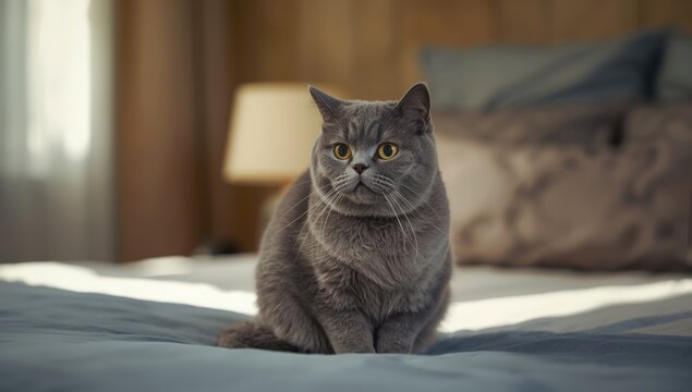 Feline lounging in a bedroom setting, highlighting pet relaxation and home environment