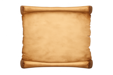 Old blank parchment scroll with aged texture for historical documents and antique messages on transparent background
