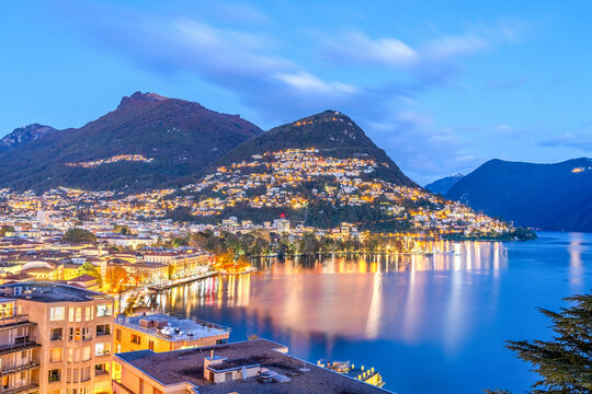 Lugano, Switzerland Cityscape with Monte Bre on Lake Lugano 4030