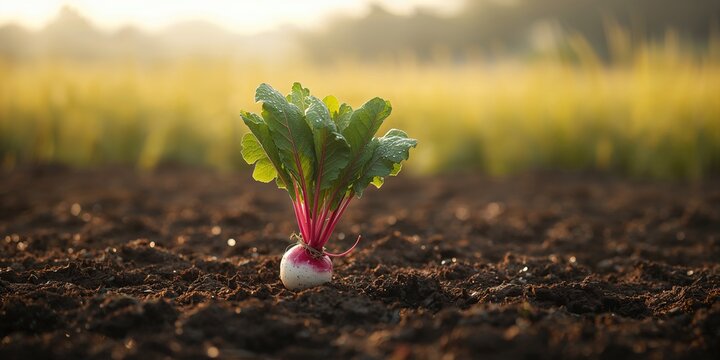 White radish growing in the soil, highlighting crop cultivation and harvest readiness