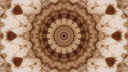 Repetitive brown kaleidoscopic motif, ideal for decorative or fabric applications