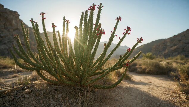 Desert Christmas cholla cactus, Cylindropuntia leptocaulis, during November, highlighting drought-resistant plant features