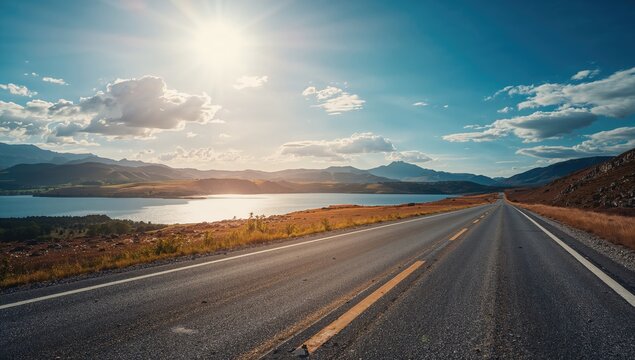 Mountain-lined coastal highway during summer, emphasizing travel efficiency in a scenic environment
