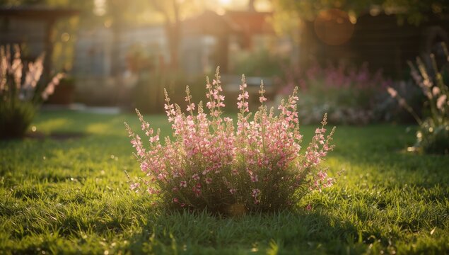 Closeup of gaura pink flowers in a country cottage garden, highlighting seasonal floral display, Earth Day