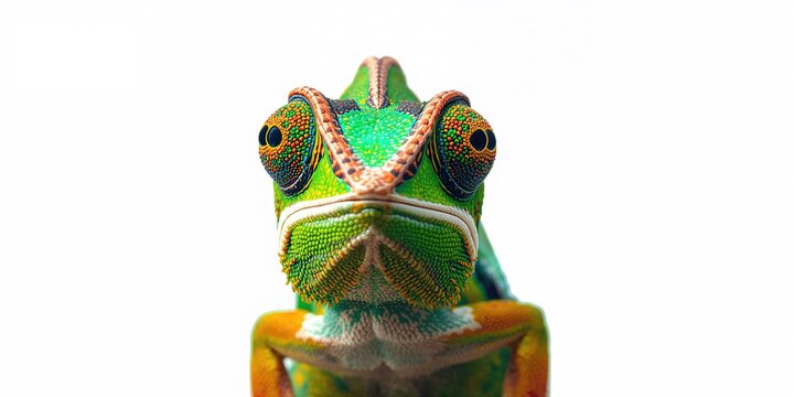 Detailed view of a colorful chamaeleo calyptratus revealing intricate patterns on its skin, suitable for nature identification backgrounds