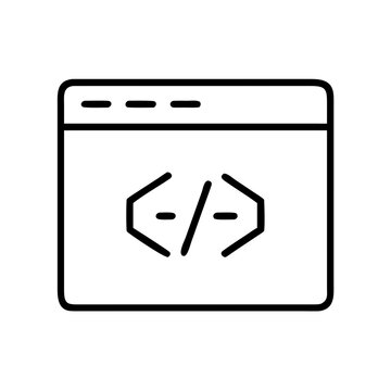 A minimalist line art illustration of code syntax inside of a browser window
