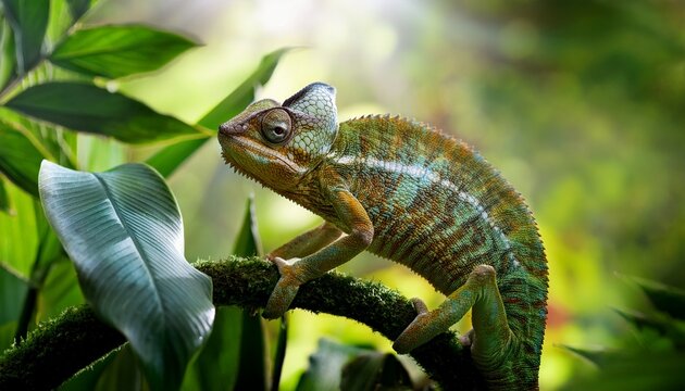 Wild Chameleon In Jungle Habitat Chamaeleo Calyptratus Generative Ai