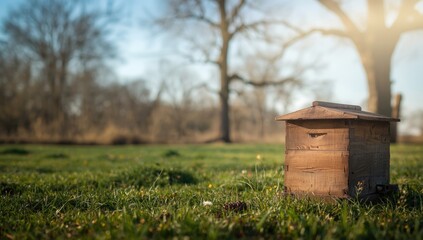 Vintage wooden beehive, highlighting historical beekeeping practices and wildlife conservation