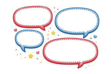 Graphic showing colorful discussion bubbles in red and blue with space for text insertion