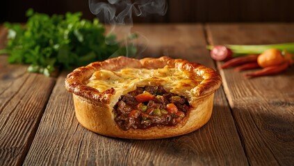 Meat and vegetable-filled puff pastry pie, classic baking, ideal for comfort food