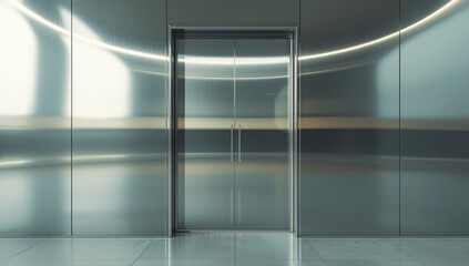Industrial-style grey door set against steel wall, highlighting architectural robustness and vintage finish