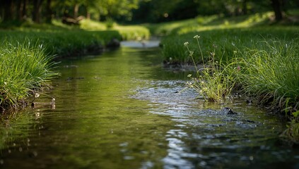 Naklejka premium Waukesha, WI, park with a flowing stream, suitable for outdoor relaxation and environmental preservation