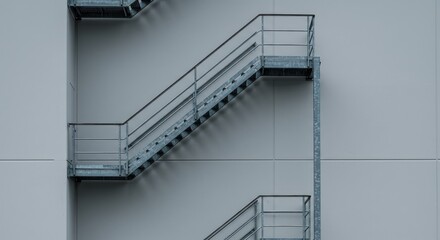 Exterior metal fire escape on a light gray building
