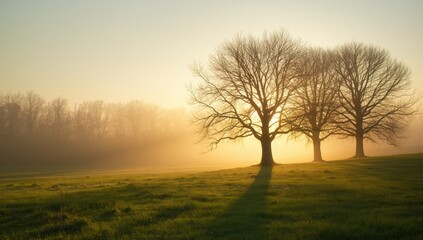 Fototapeta premium Three trees at sunrise, background for landscape photography