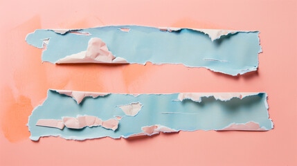 Fototapeta premium Handmade torn paper collage background with tape corners, tactile design with copy space