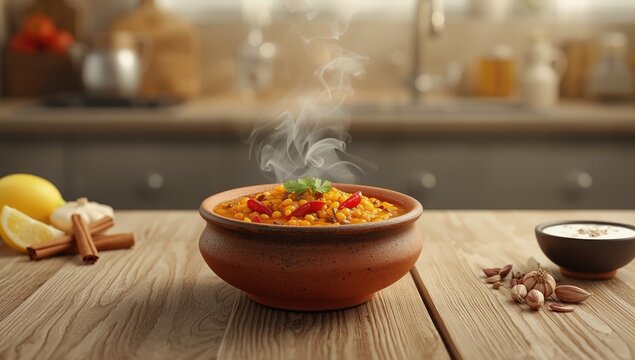 Indian dal dish featuring red lentils and chili peppers, designed for nutritious meals