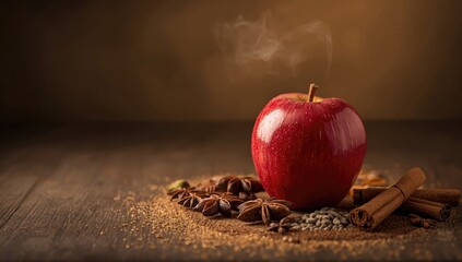 Fresh red apple with spices, used for flavoring in traditional cooking or baking