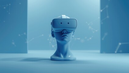 3d female bust with VR glasses in a sleek blue scene, highlighting gaming and metaverse engagement, International Gaming Day