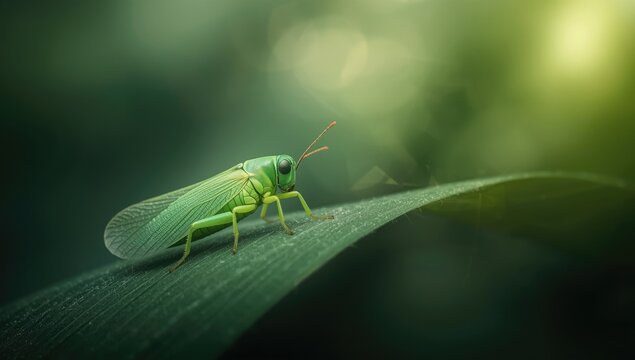 Close-up of a planthopper on leafy foliage, highlighting insect behavior for entomology studies
