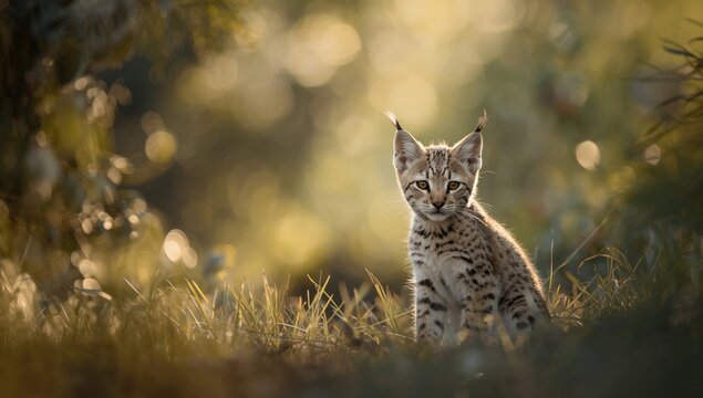 Young Iberian lynx with attentive eyes in a nature setting, highlighting mammal preservation efforts
