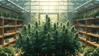 Marijuana cultivation in a greenhouse ready for harvest, focusing on plant growth and agricultural practices