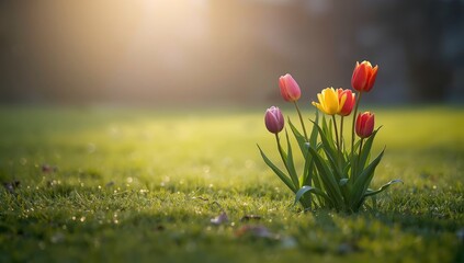 Vibrant tulips in a bright winter park setting, used as a floral background for visual compositions