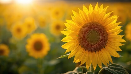 Obraz premium Sunflower's detailed petal and seed structure in a field setting, emphasizing crop harvesting and oil extraction, World Agriculture Day