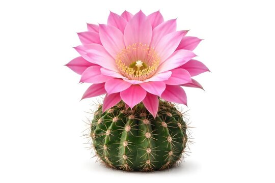 Pink blossom echinopsis hybrid cactus isolated on white background