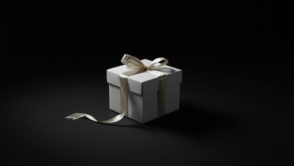 Elegant white gift box with silk ribbon and bow, designed for luxurious holiday presents or milestone events