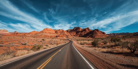 Valley of Fire desert landscape with sandstone formations and blue sky, outdoor adventure and wilderness exploration