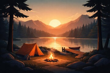 Minimalistic outdoor scene crafted in flat vector design