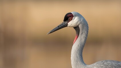 Obraz premium Detailed view of a Sandhill Crane in motion, focusing on its plumage and posture, ideal for bird identification or natural habitat scenes