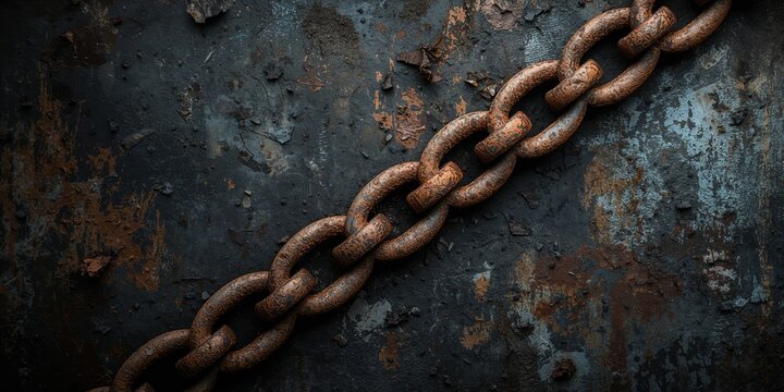 Worn and rusted chains in a junkyard setting, serving as a textured industrial background for design or art projects