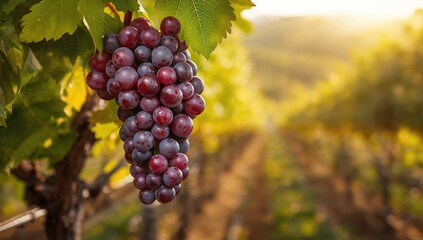Fresh grapes hanging on the plant ready for consumption, seasonal ripening