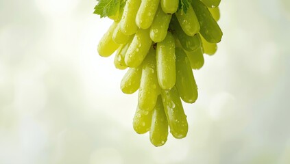 Green seedless grapes including Witch Finger, Cotton Candy, and Moon Drop displayed on white, emphasizing healthy snack options