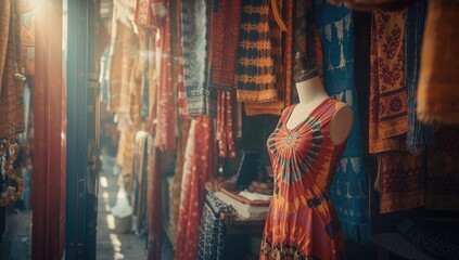 Shibori dyeing textiles with intricate patterns, suitable as background for graphic elements or text