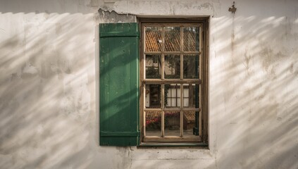 Glass window reflections with multiple panes, serving as a backdrop for visual media or informational displays